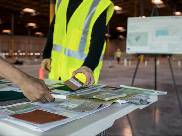 Two people looking at plans